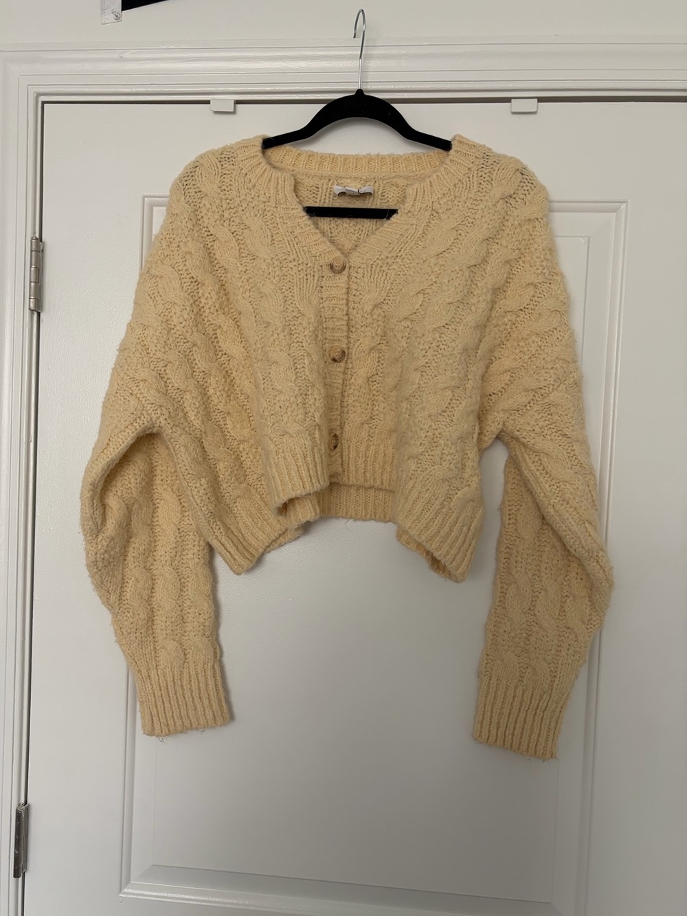 Topshop Butter Yellow Chunky Cable Knit Cropped Cardigan S